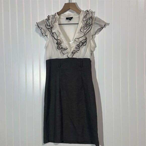 BCX Juniors 5 Sheer Ruffle Bodice Gray Skirt Dress Career Office Cocktail Y2K - Picture 1 of 9